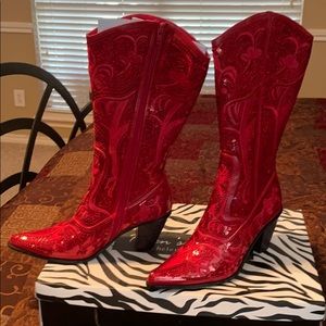 Red sequin cowboy boots